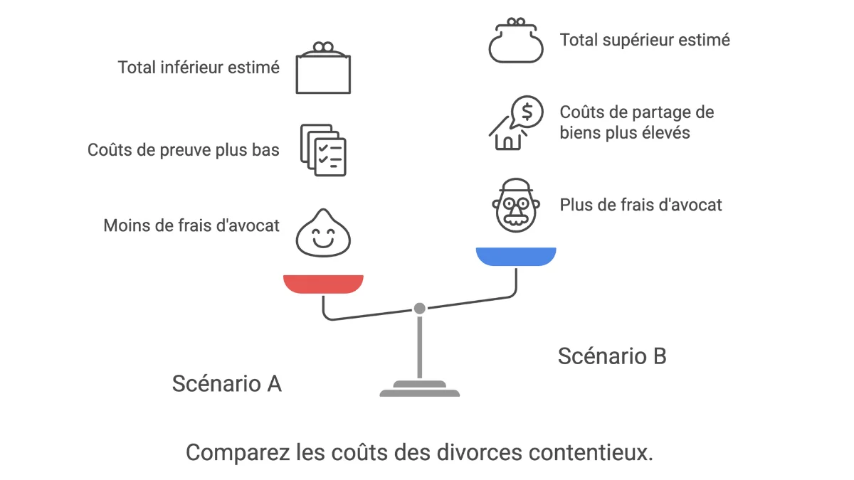 scenarios cout divorce contentieux